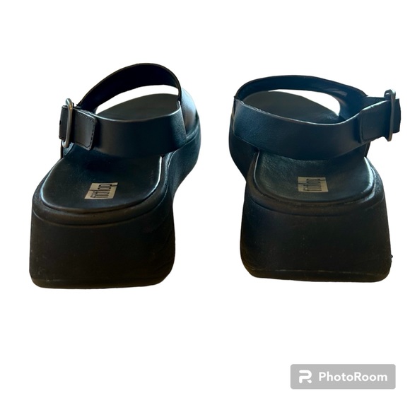 FITFLOP Black Leather Slingback Platform Sandals Size 7 - Picture 4 of 7